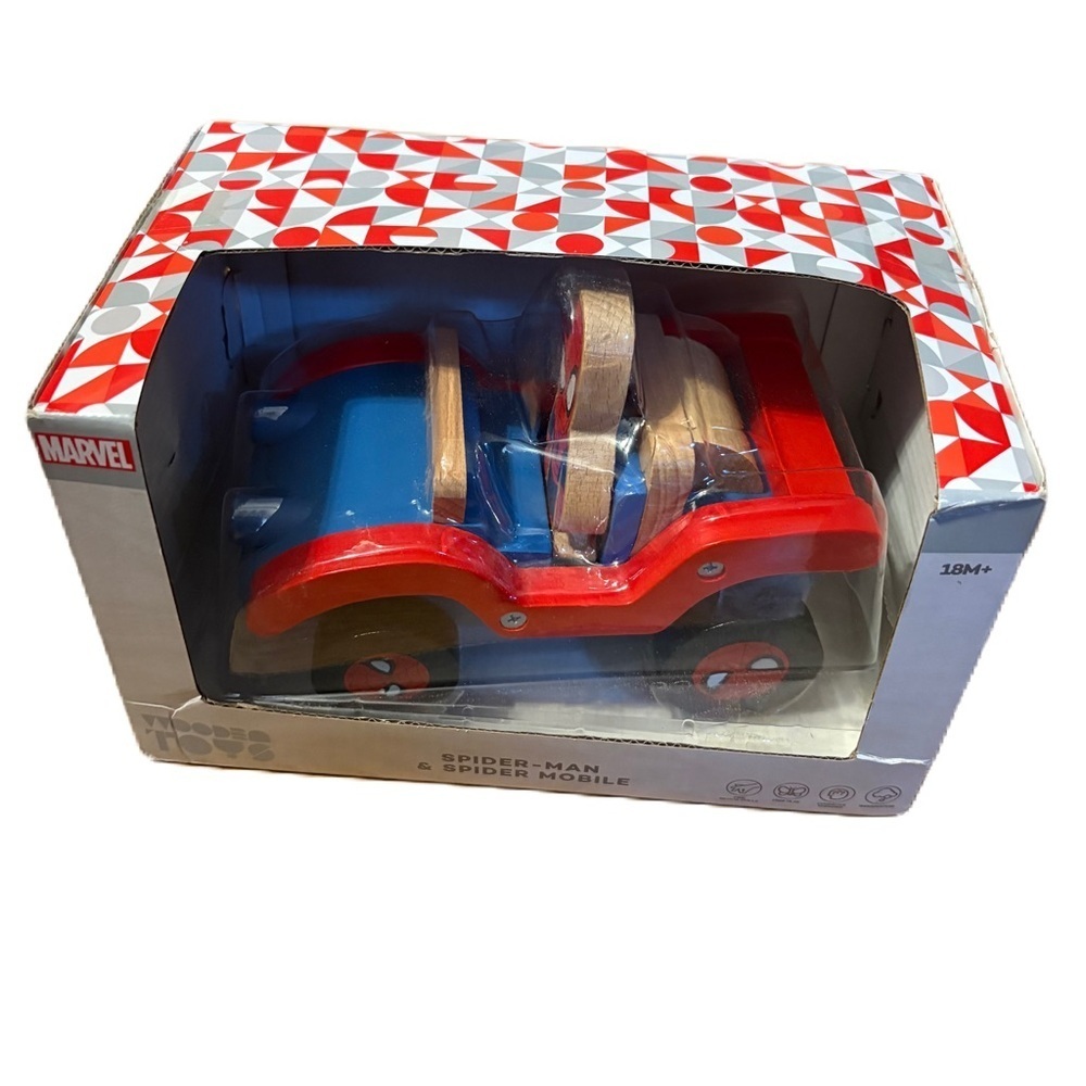 Spiderman Wooden Toys Car W/ Action Figure Blue Green Marvel Disney
